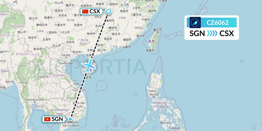 CZ6062 China Southern Airlines Flight Map: Ho Chi Minh City to Changsha