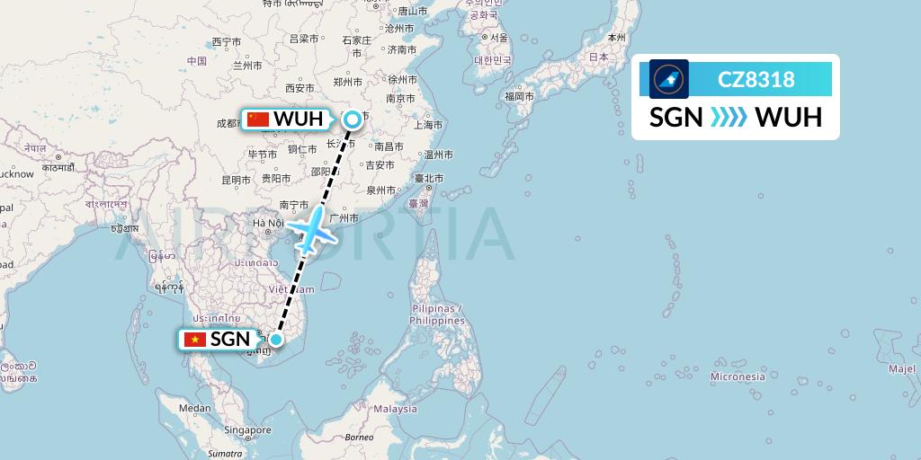 CZ8318 China Southern Airlines Flight Map: Ho Chi Minh City to Wuhan