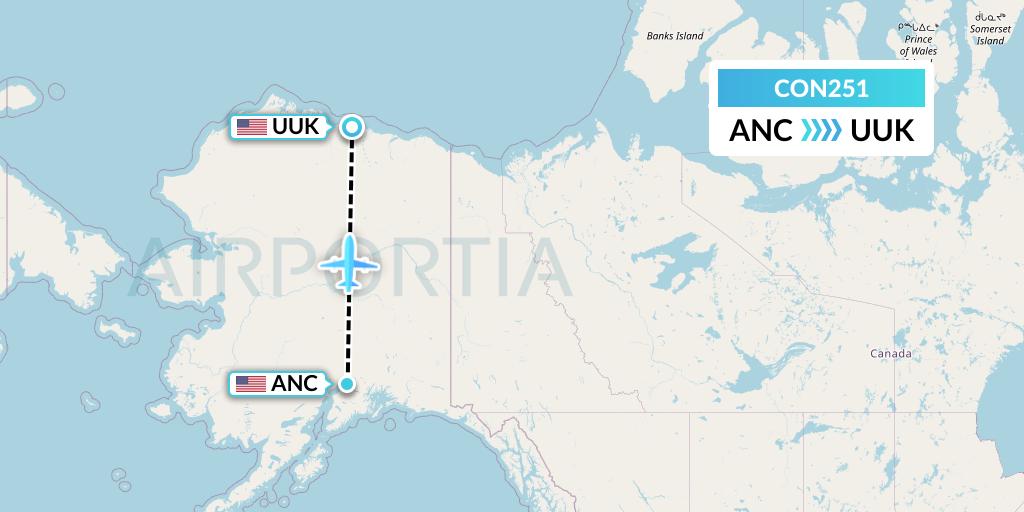 CON251 Conocophillips Aviation Alaska Flight Map: Anchorage to Kuparuk