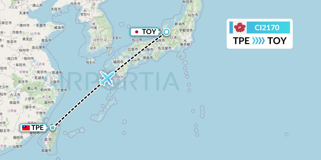 CI2170 China Airlines Flight Map: Taipei to Toyama