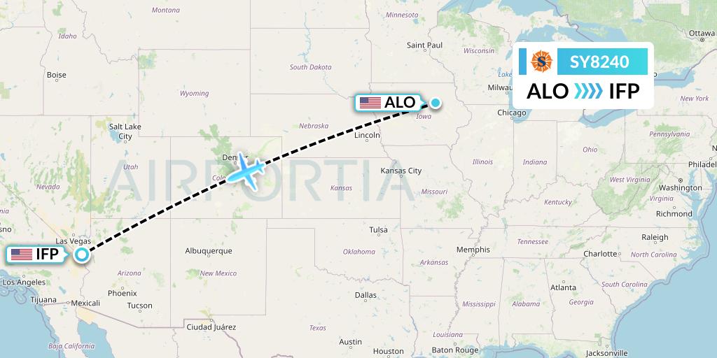 SY8240 Sun Country Airlines Flight Map: Waterloo to Bullhead City