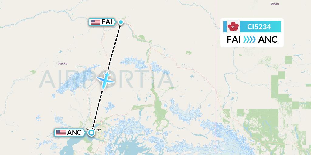 CI5234 China Airlines Flight Map: Fairbanks to Anchorage