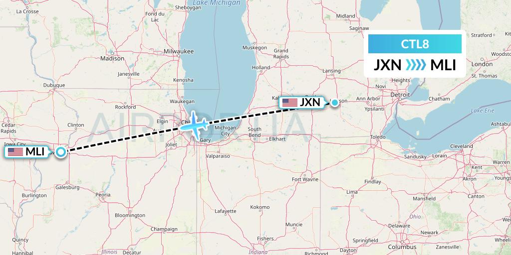 CTL8 Central Airlines Flight Map: Jackson to Moline