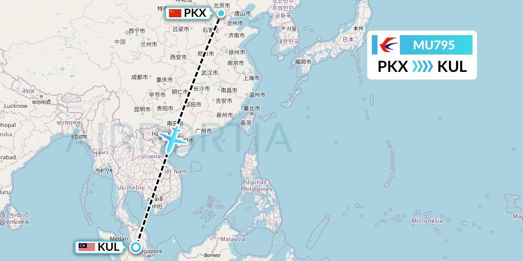 MU795 China Eastern Airlines Flight Map: Beijing to Kuala Lumpur