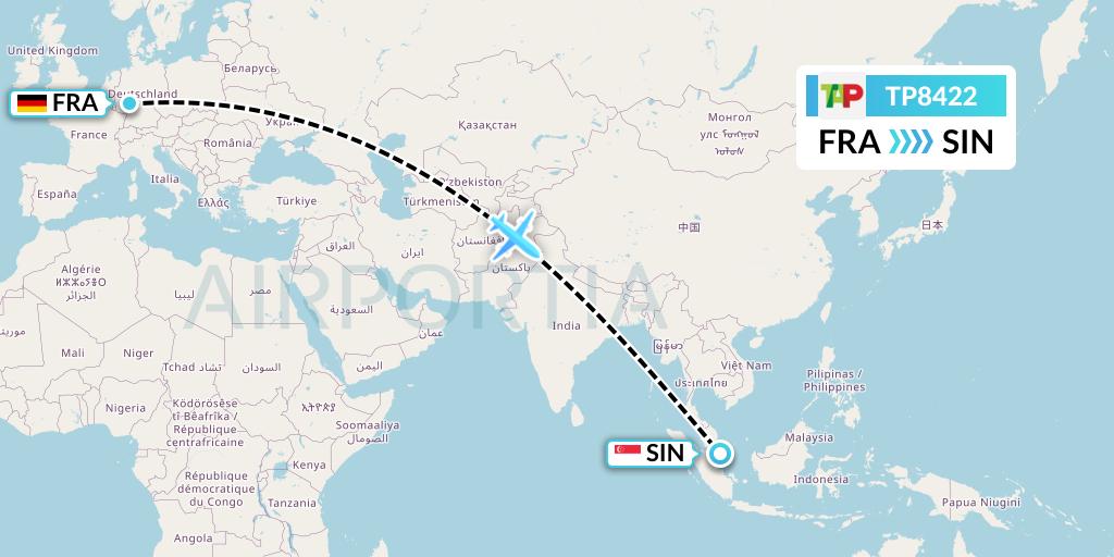 TP8422 TAP Portugal Flight Map: Frankfurt to Singapore