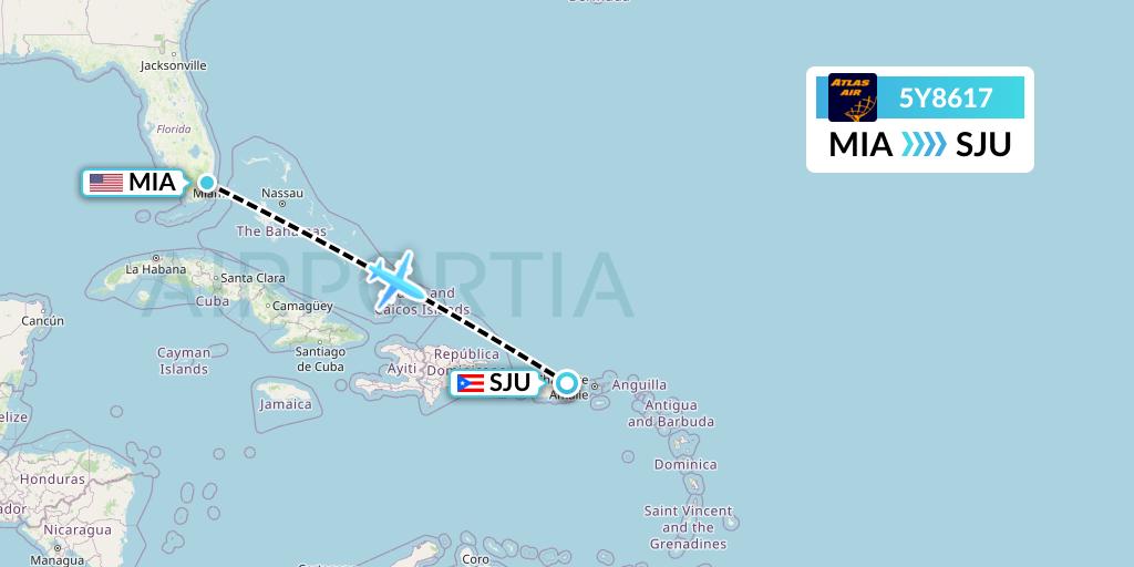 5Y8617 Atlas Air Flight Map: Miami to San Juan