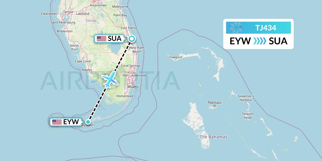 TJ434 Tradewind Aviation Flight Map: Key West to Stuart