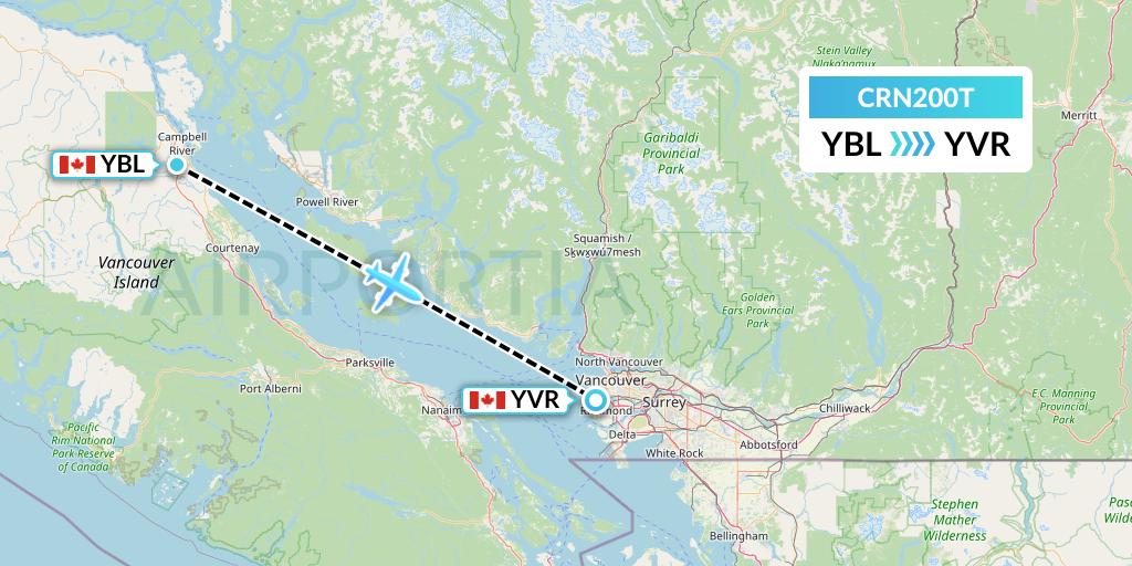CRN200T Aerocaribbean Flight Map: Campbell River to Vancouver