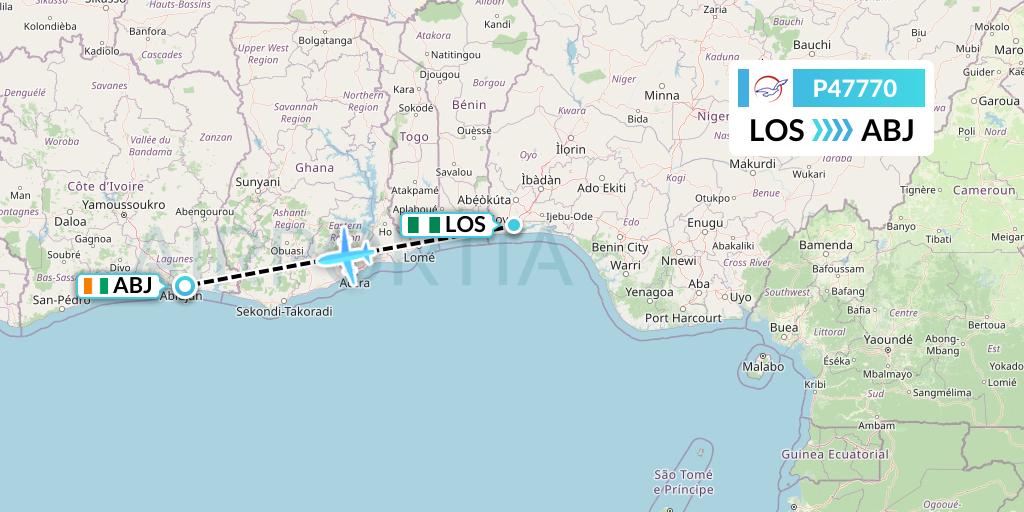 P47770 Air Peace Flight Map: Lagos to Abidjan