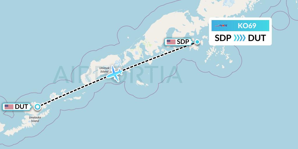 KO69 Komiaviatrans Flight Map: Sand Point to Unalaska