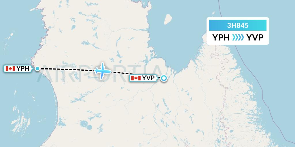 3H845 Air Inuit Flight Map: Inukjuak to Kuujjuaq