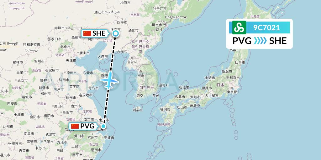 9C7021 Spring Airlines Flight Map: Shanghai to Shenyang