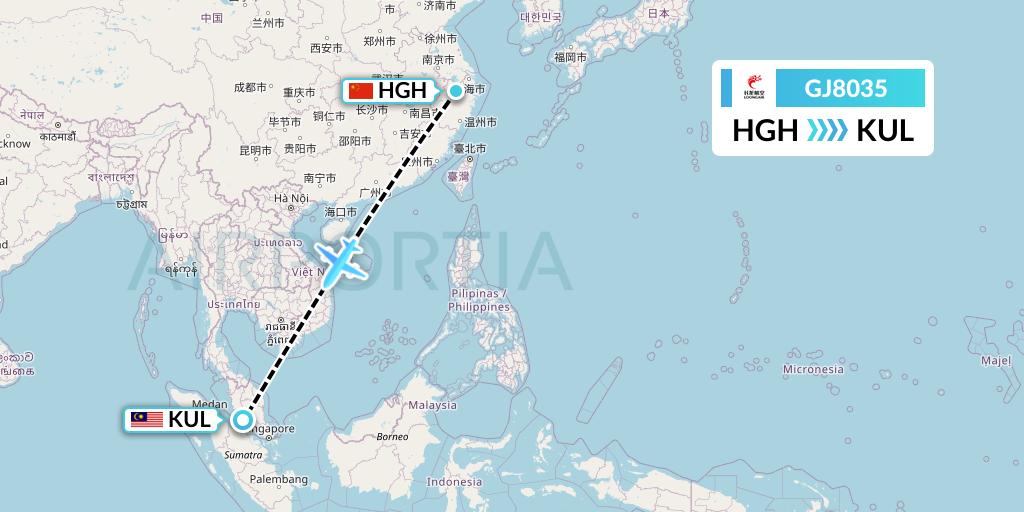 GJ8035 Loong Airlines Flight Map: Hangzhou to Kuala Lumpur