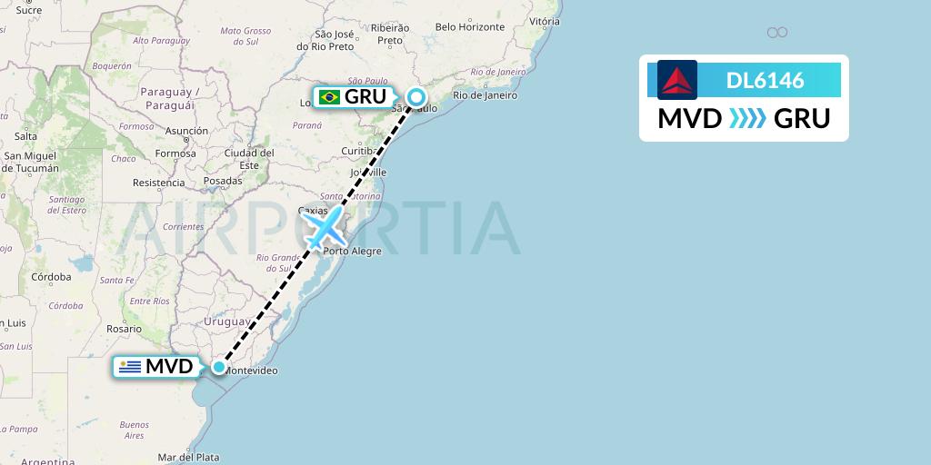 DL6146 Delta Air Lines Flight Map: Montevideo to Sao Paulo