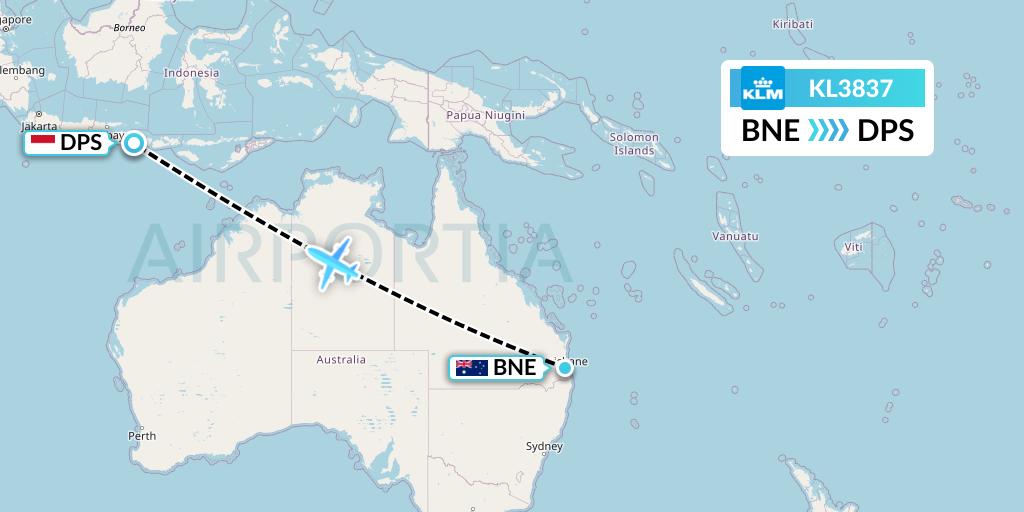 KL3837 KLM Flight Map: Brisbane to Denpasar