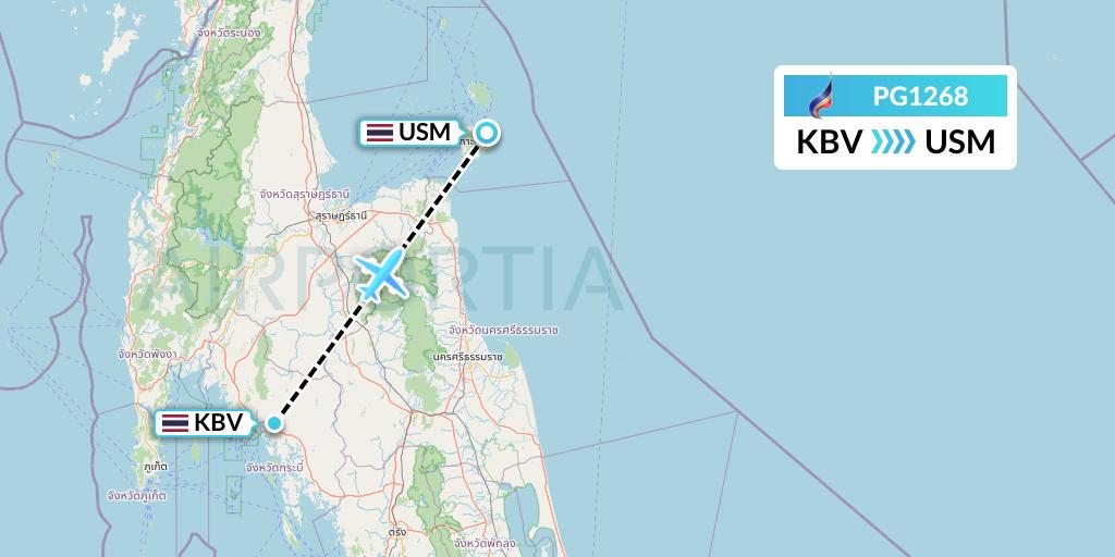 PG1268 Bangkok Airways Flight Map: Krabi to Koh Samui