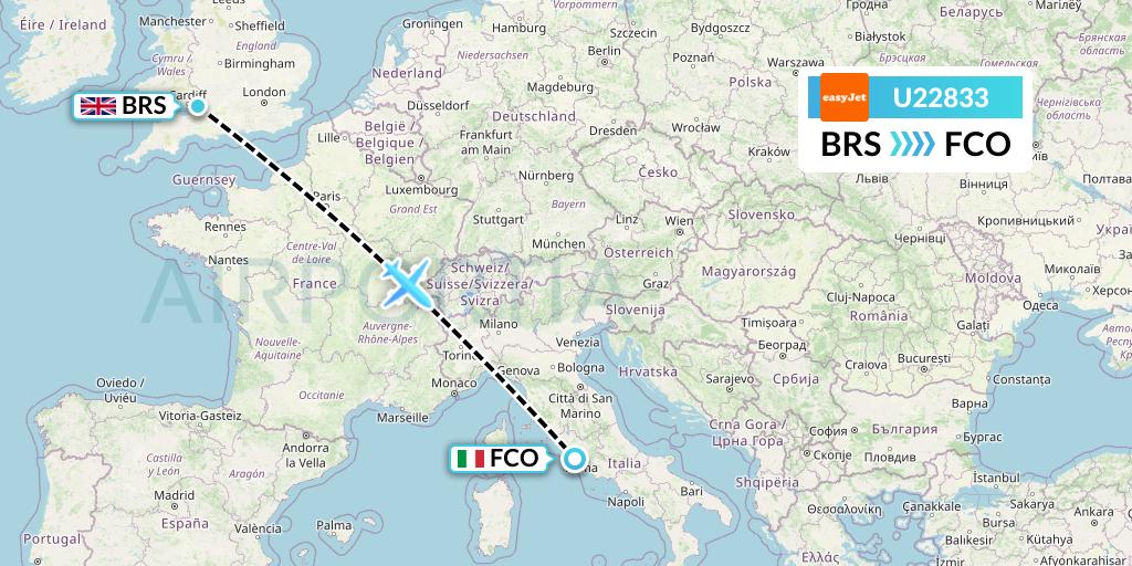 U22833 EasyJet Flight Map: Bristol to Rome