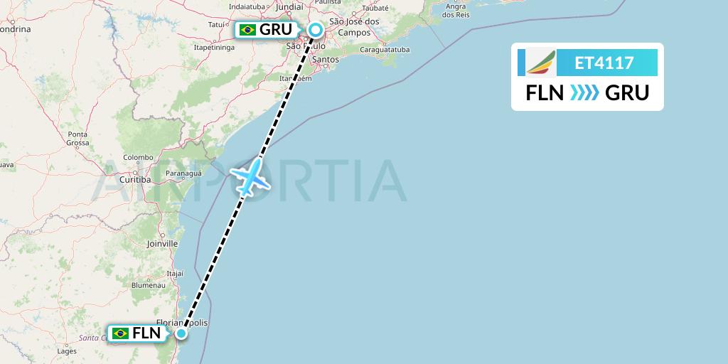 ET4117 Ethiopian Airlines Flight Map: Florianopolis to Sao Paulo