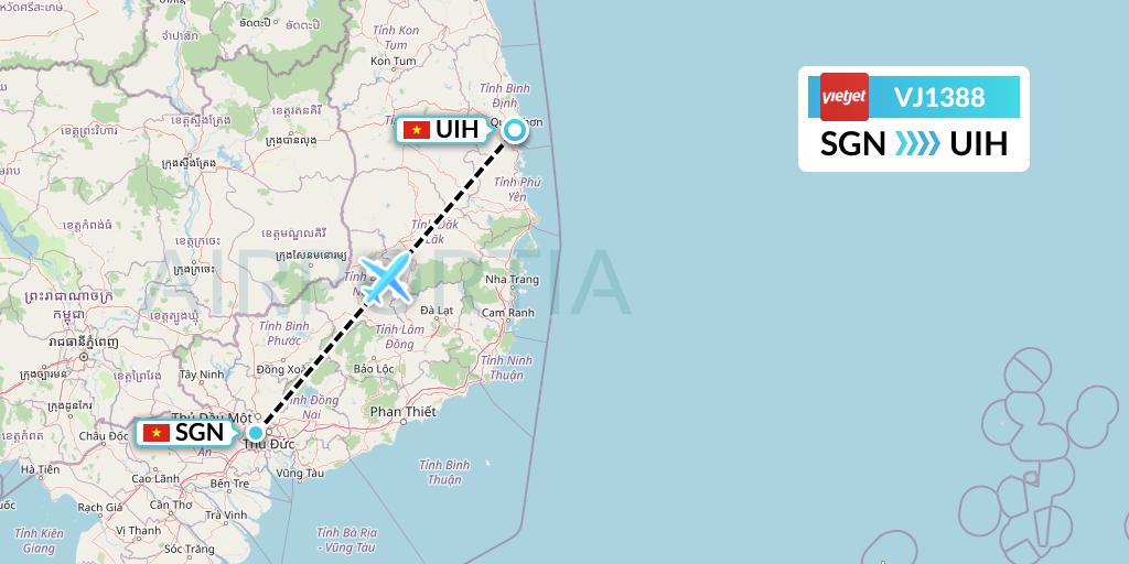 VJ1388 VietJet Air Flight Map: Ho Chi Minh City to Qui Nhon