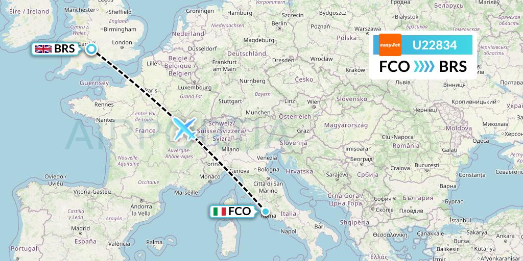 U22834 EasyJet Flight Map: Rome to Bristol