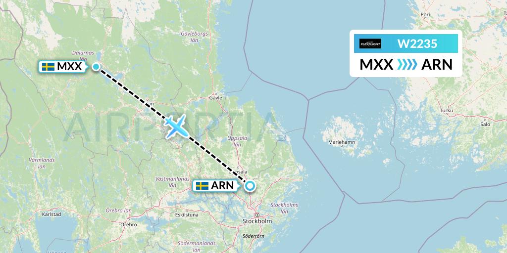 W2235 Flex Flight Flight Map: Mora to Stockholm