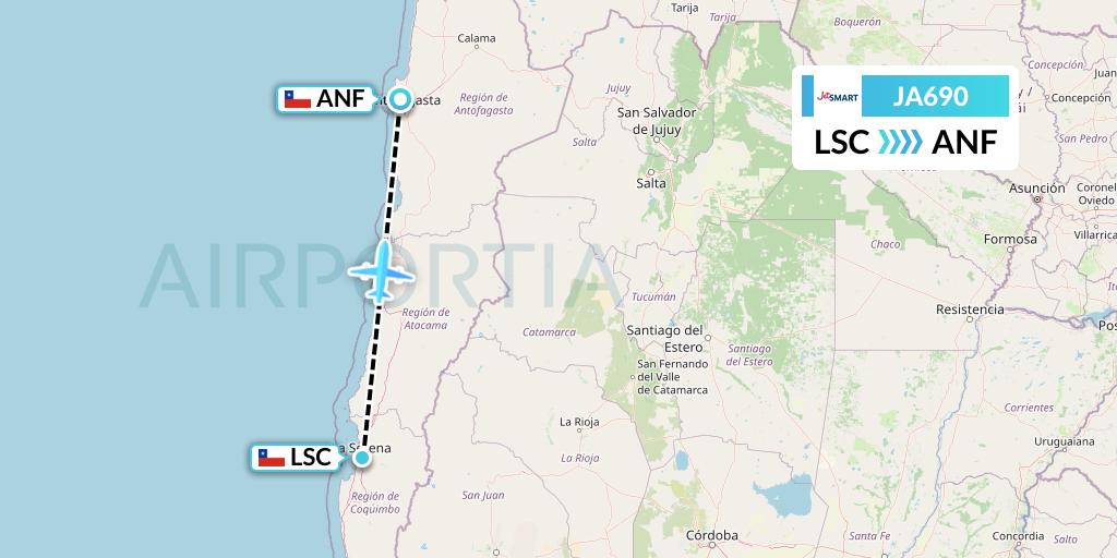 JA690 JetSMART Flight Map: La Serena to Antofagasta