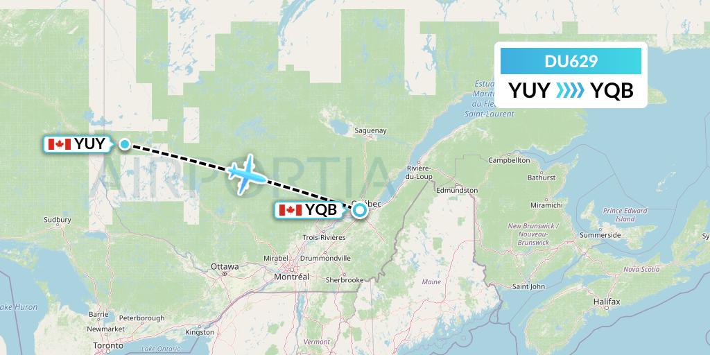 DU629 Sky Jet M.g. Inc Flight Map: Rouyn to Quebec