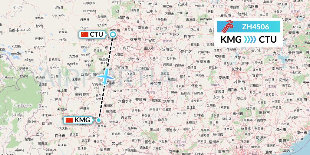 ZH4506 Shenzhen Airlines Flight Map: Kunming to Chengdu