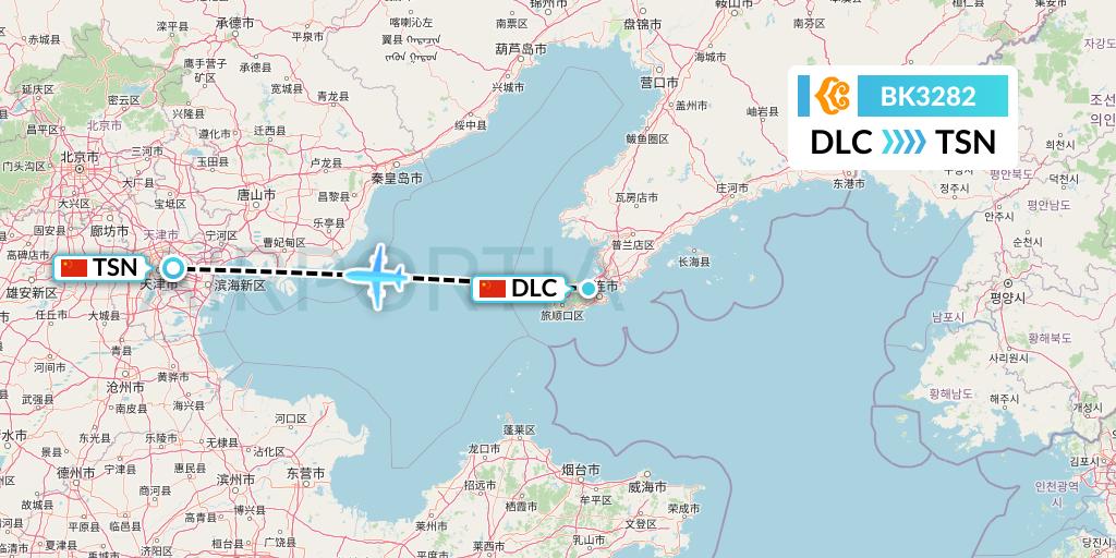 BK3282 Okay Airways Flight Map: Dalian to Tianjin
