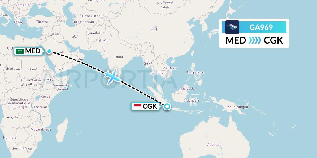 GA969 Garuda Indonesia Flight Map: Medina to Jakarta