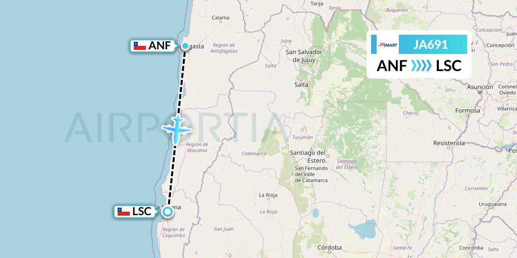 JA691 JetSMART Flight Map: Antofagasta to La Serena