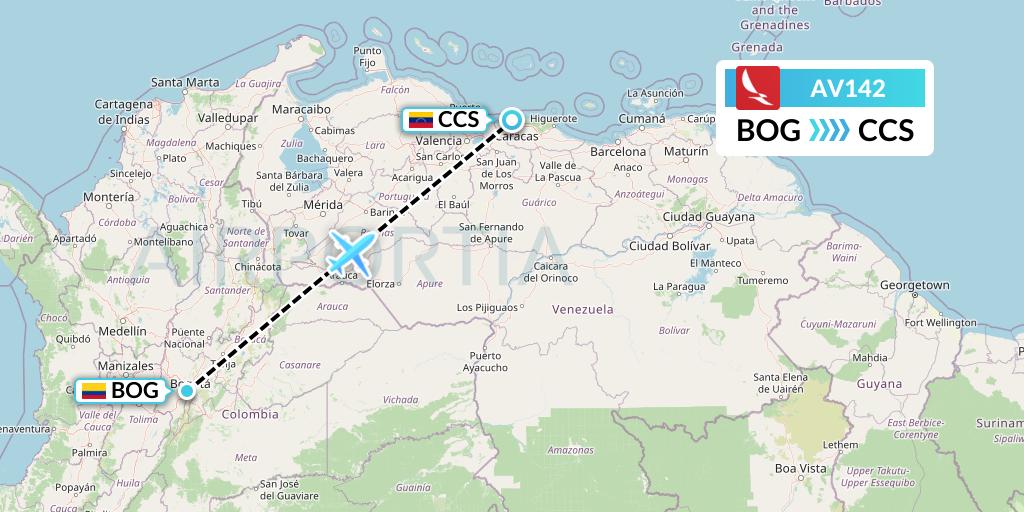AV142 Avianca Flight Map: Bogota to Caracas