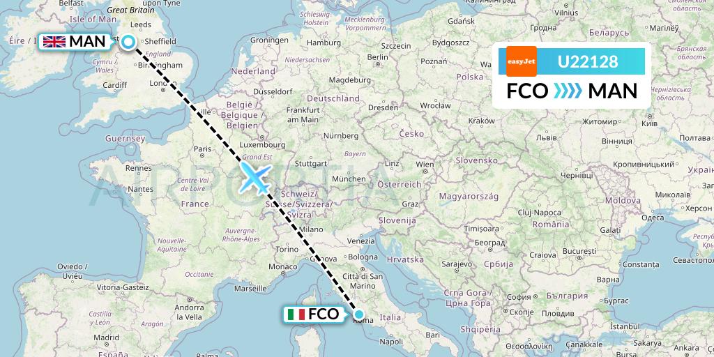 U22128 EasyJet Flight Map: Rome to Manchester