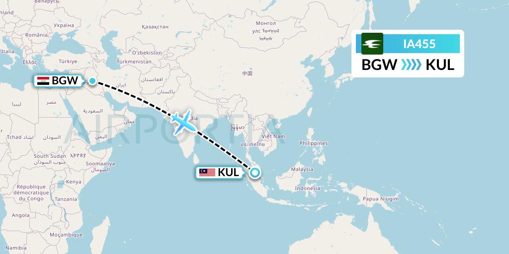 IA455 Iraqi Airways Flight Map: Baghdad to Kuala Lumpur