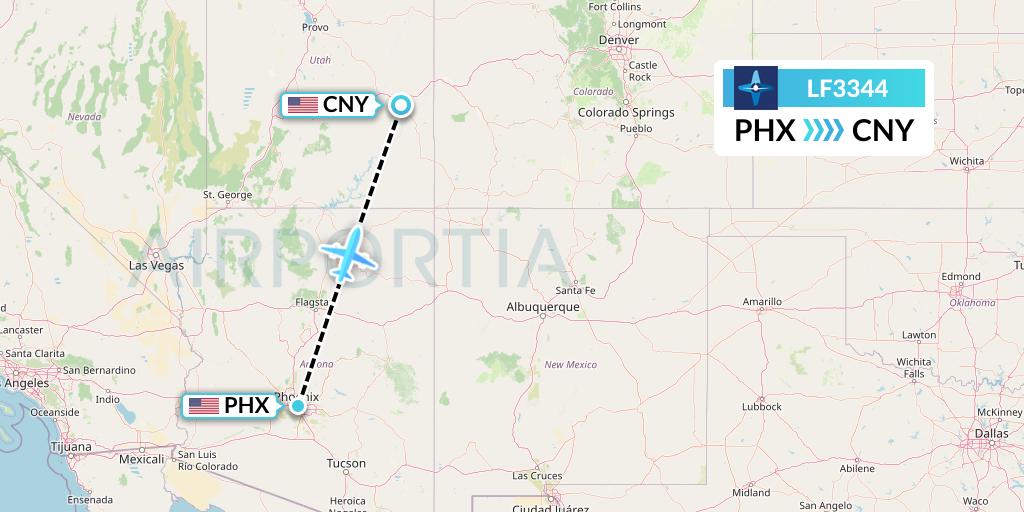 LF3344 Corporate Flight Management Flight Map: Phoenix to Moab
