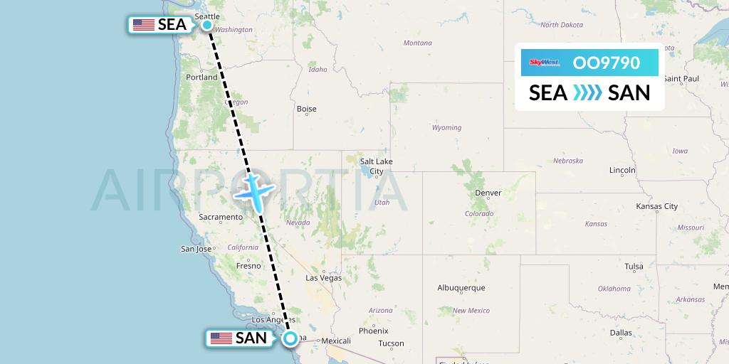 OO9790 SkyWest Airlines Flight Map: Seattle to San Diego