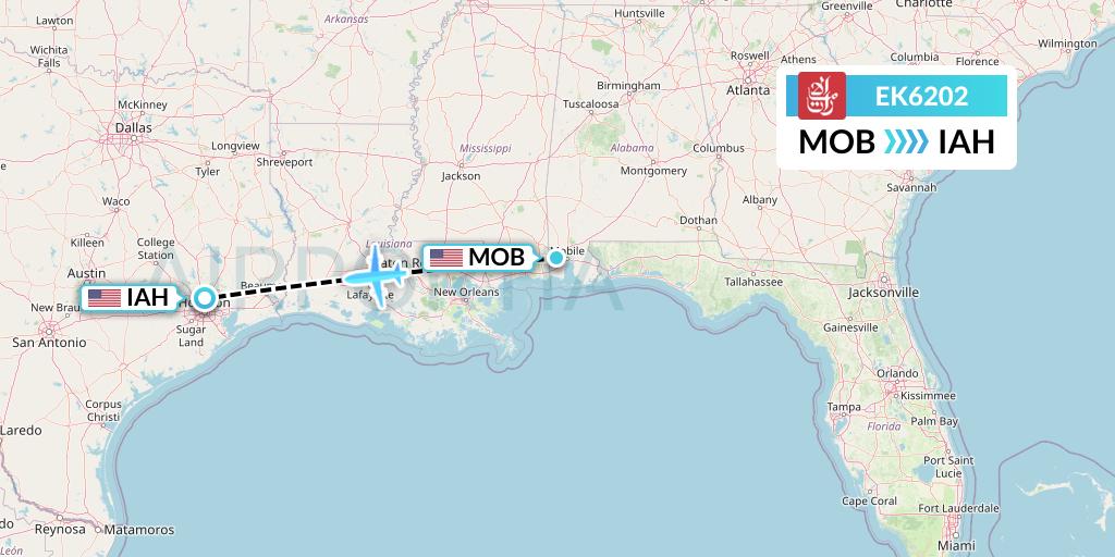 EK6202 Emirates Flight Map: Mobile to Houston