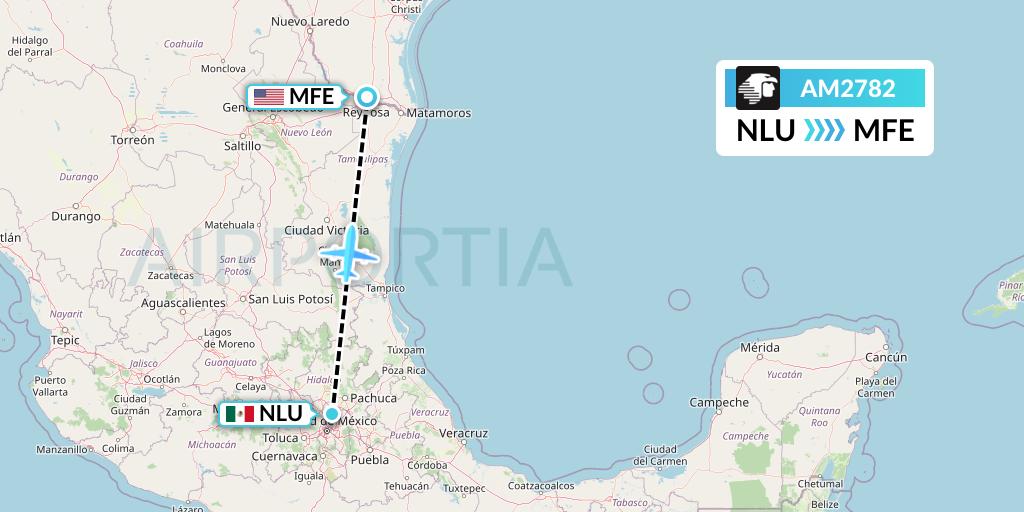 AM2782 Aeromexico Flight Map: Reyes Acozac to McAllen
