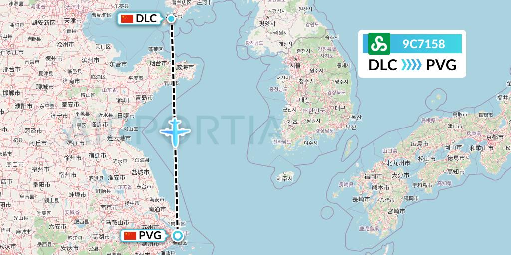 9C7158 Spring Airlines Flight Map: Dalian to Shanghai