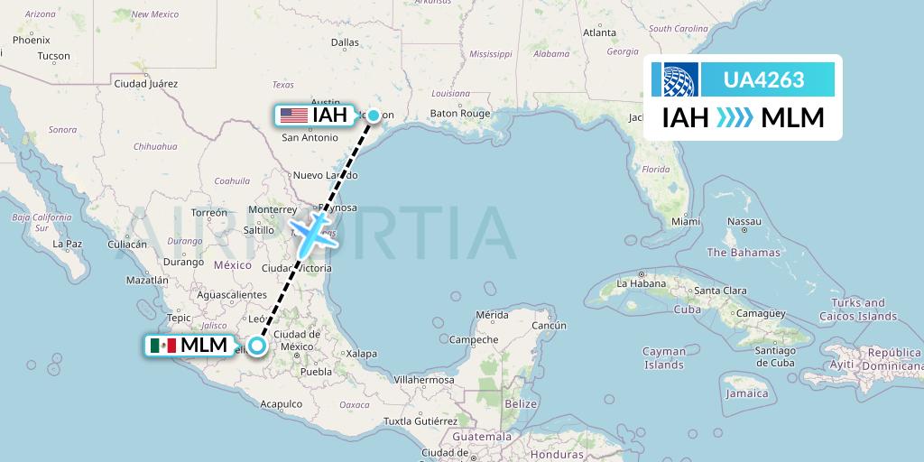 UA4263 United Airlines Flight Map: Houston to Morelia