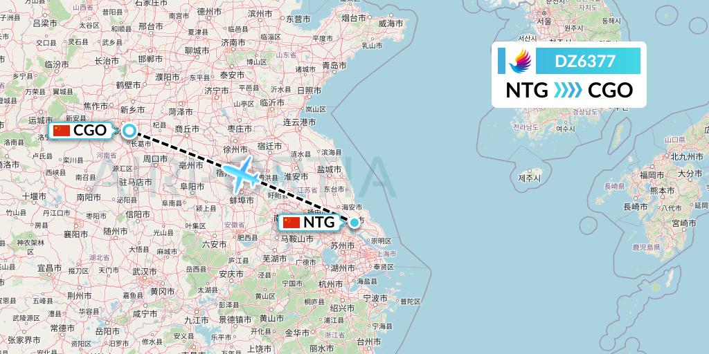 DZ6377 Donghai Airlines Flight Map: Nantong to Zhengzhou