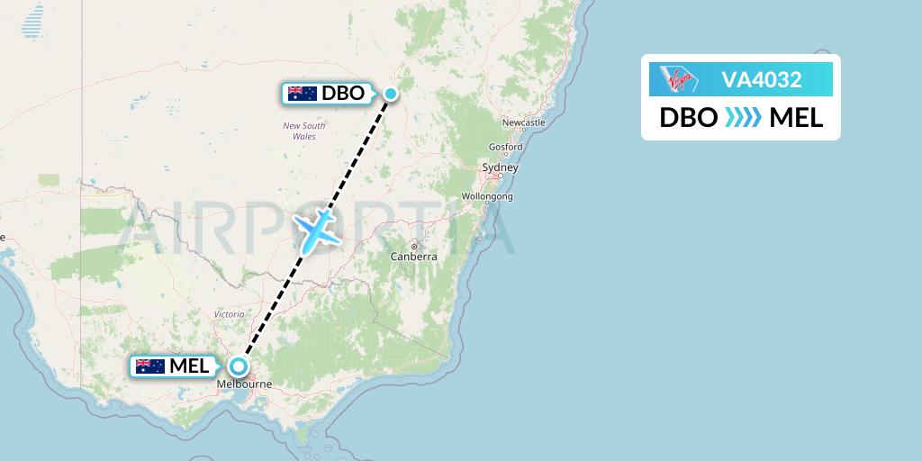 VA4032 Virgin Australia Flight Map: Dubbo to Melbourne