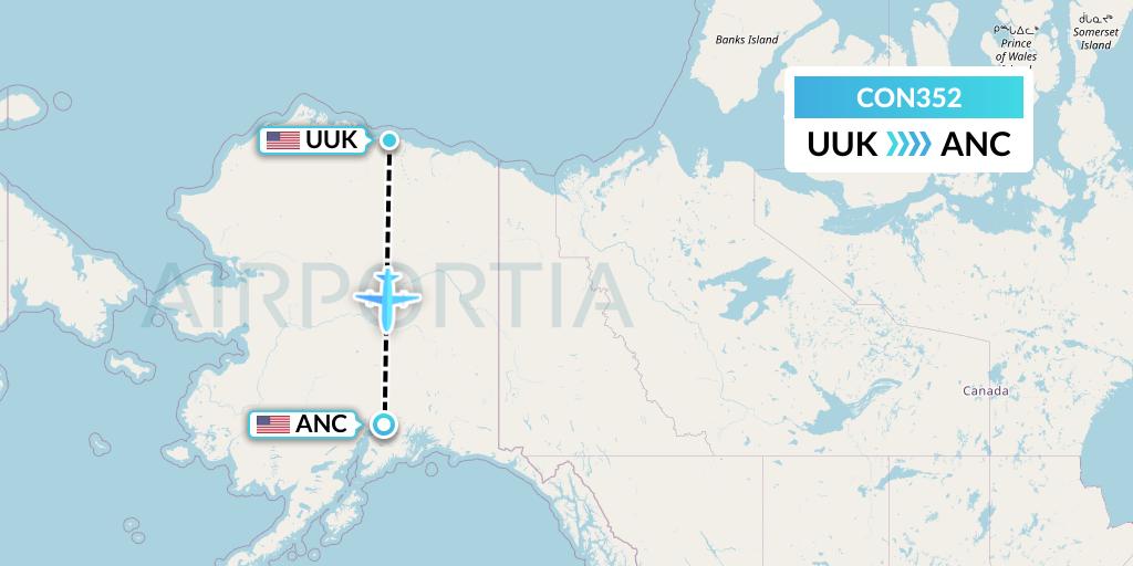 CON352 Conocophillips Aviation Alaska Flight Map: Kuparuk to Anchorage