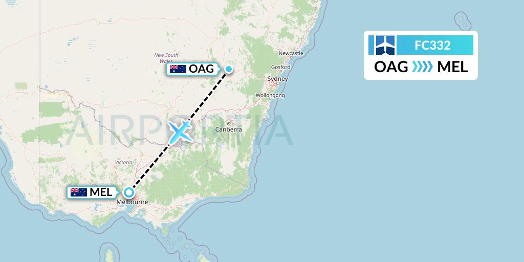 FC332 Fly Corporate Flight Map: Orange to Melbourne