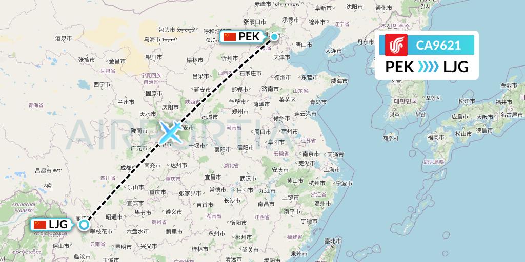 CA9621 Air China Flight Map: Beijing to Lijiang