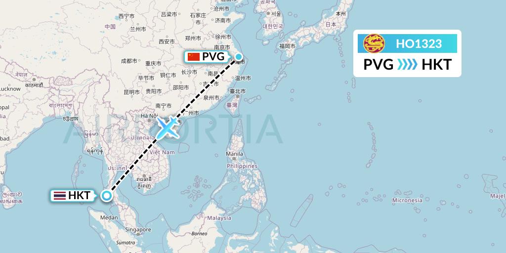 HO1323 Juneyao Airlines Flight Map: Shanghai to Phuket