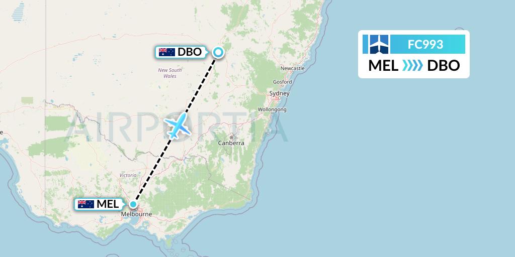 FC993 Fly Corporate Flight Map: Melbourne to Dubbo