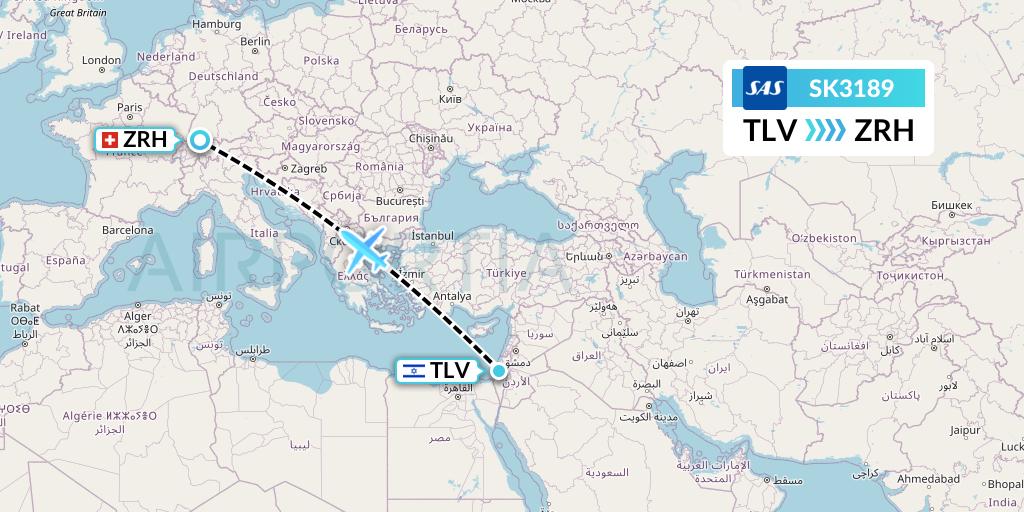SK3189 SAS Flight Map: Tel Aviv to Zurich