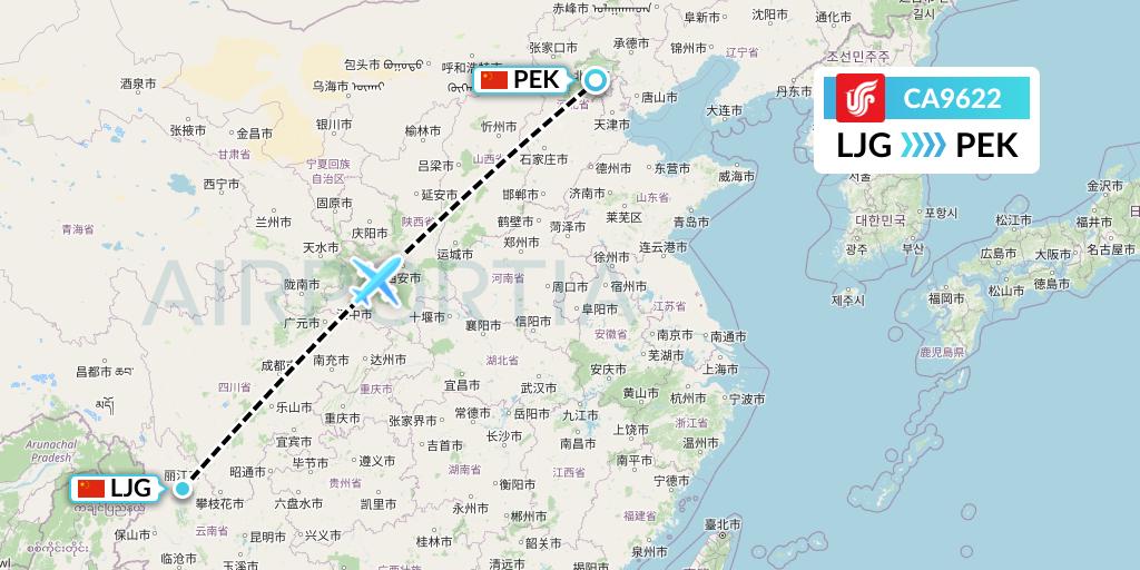 CA9622 Air China Flight Map: Lijiang to Beijing