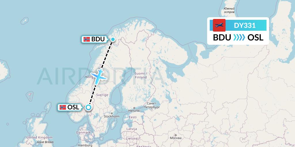 DY331 Norwegian Flight Map: Bardufoss to Oslo